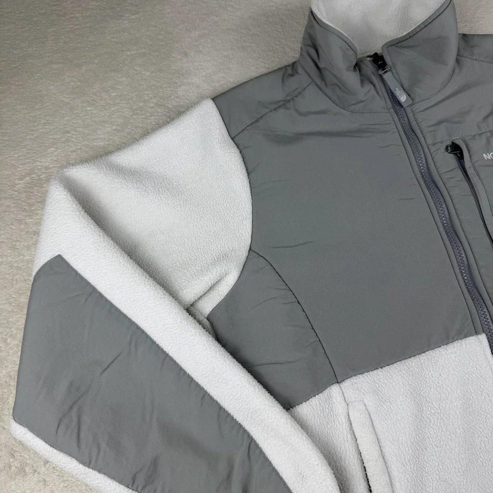 The North Face Denali Jacket Women Small‎ White Gray Polartec Fleece Full Zip